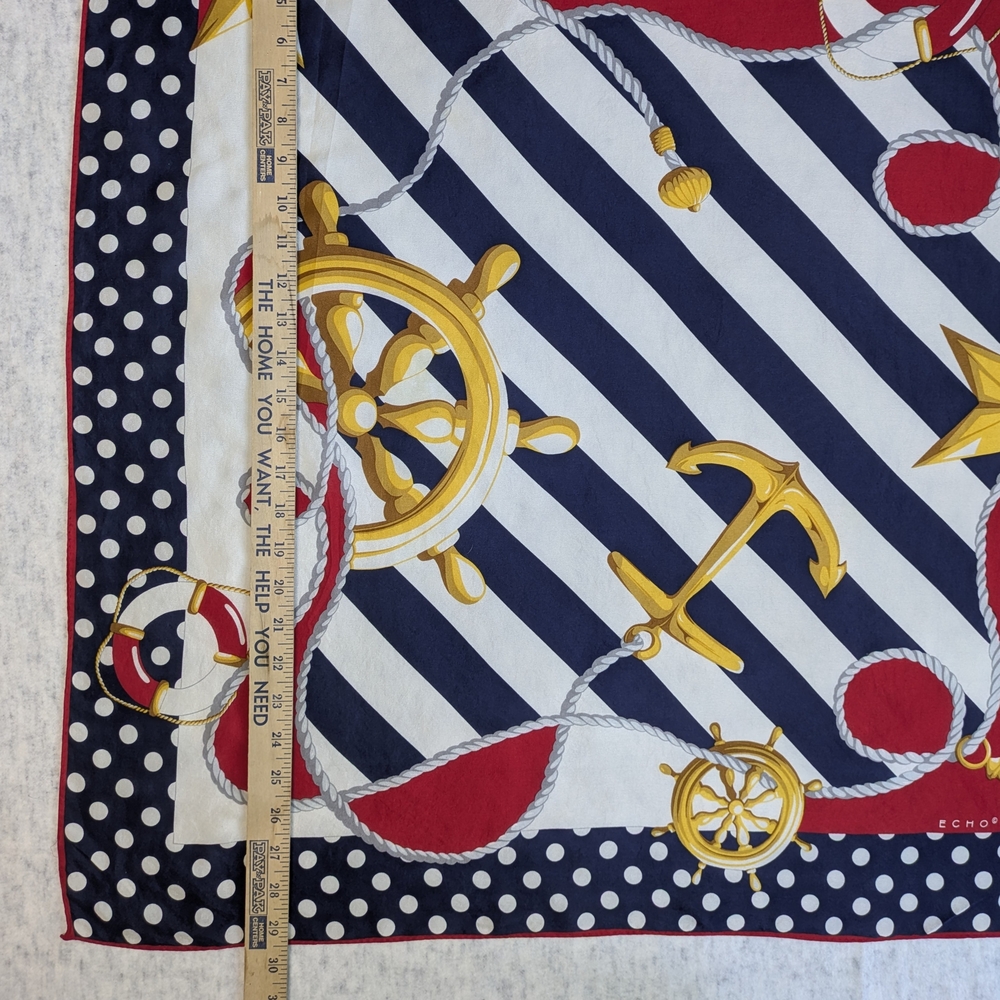 Echo Polka Dot and Nautical Print Silk Scarf Red White Blue Gold - Picture 4 of 8